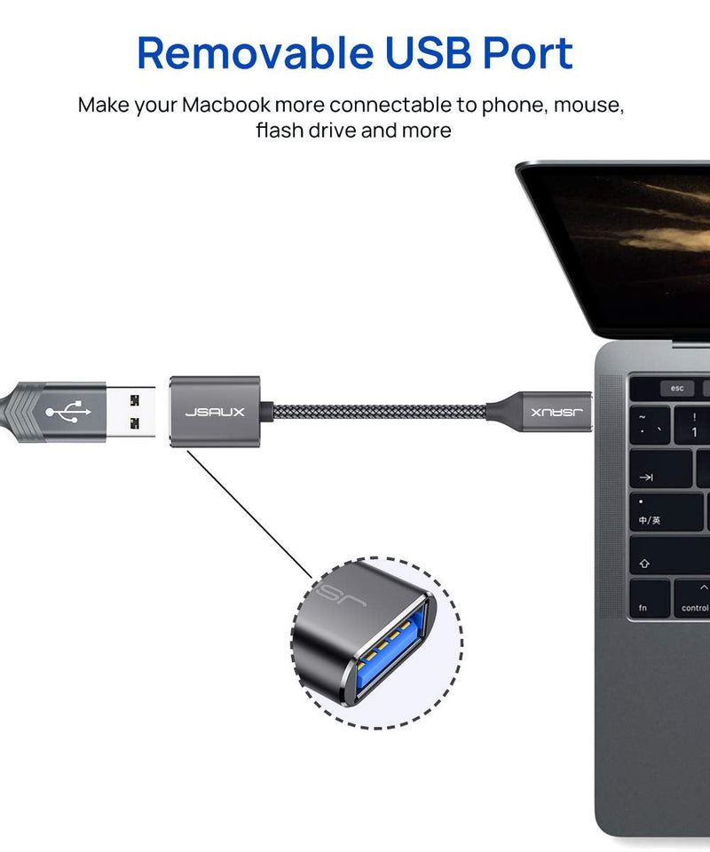 USB C to USB Adapter [2 Pack], JSAUX USB Type C Male to USB 3.0 Female OTG Cable Thunderbolt3 to USB Adapter Compatible with MacBook Pro/Air 2019 2018 2017, Samsung Galaxy S20 S20+ Ultra Note 10 S9 S8 Grey
