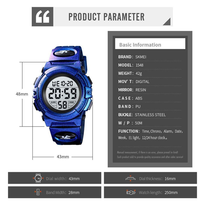 Boys Watch Digital Sports Waterproof Electronic Childrens Kids Watches Alarm Clock 12/24 H Stopwatch Calendar Boy Girl Wristwatch Dark Blue