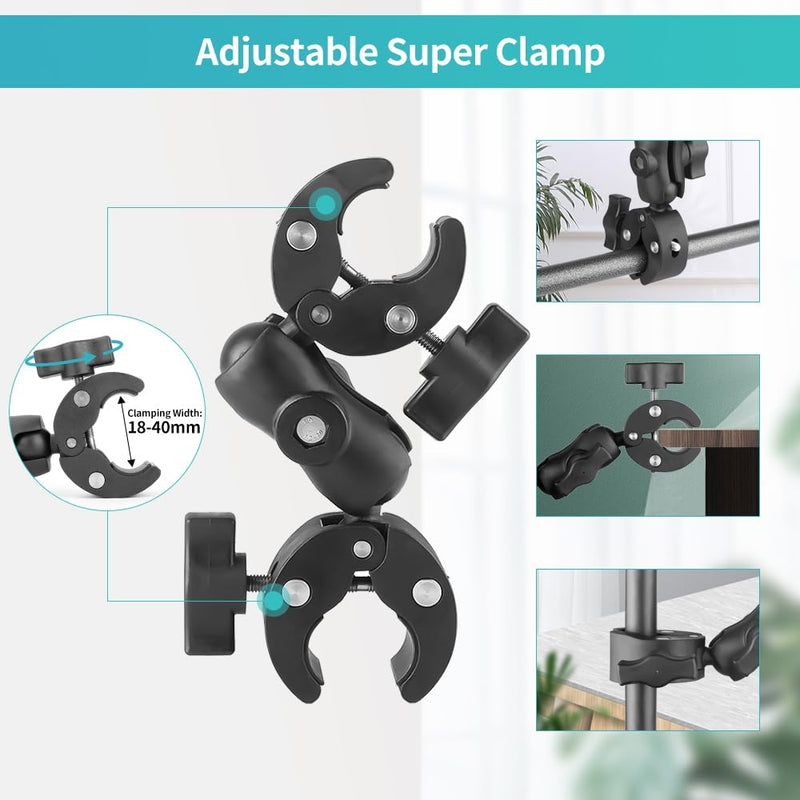 JEBUTU Super Clamp Double Camera Clamp, Super Camera Mount 360° Ballhead,Double Mount Clamp Bracket Magic Arm Double Ball Head Adapter for Tripod, Photographic Lighting Umbrella, Photo Light Stand