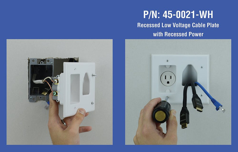 DATA COMM Electronics 45-0021-WH Low Voltage Cable Plate with Recessed Power , White Pro-Power Kit