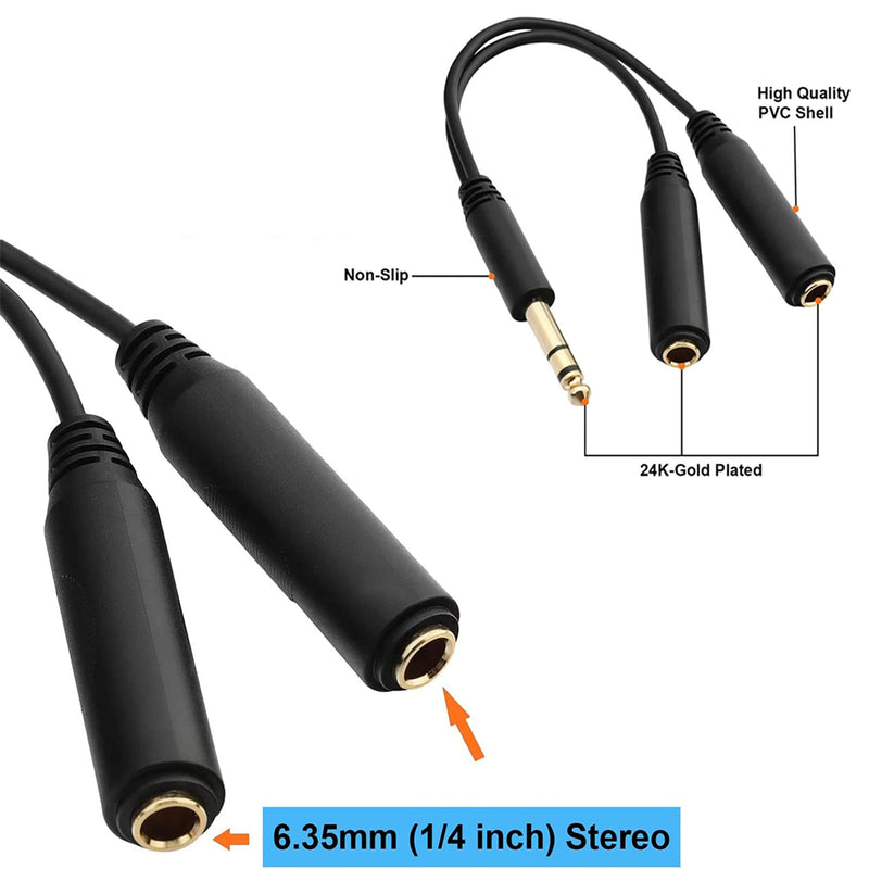 Sairps 1/4 Splitter Male to Dual 1/4" TRS Stereo Female Jack Splitter Headphone Adapter Cable - 8 inches / 20cm Quarter Inch Cord