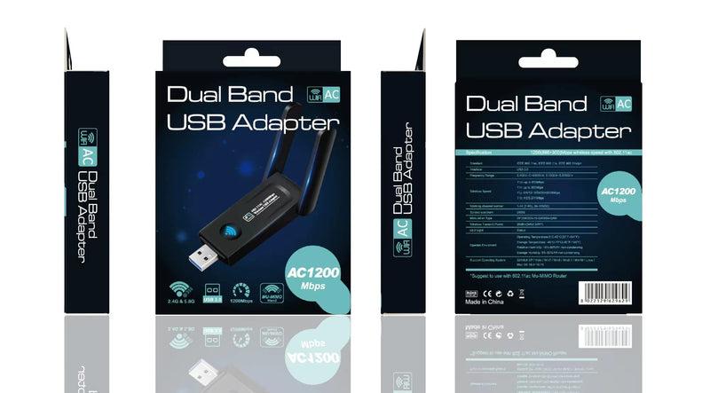 AC1200 High Power USB AC Wireless WiFi 5 Adapter Dongle 5dBi Dual Antenna 802.11AC