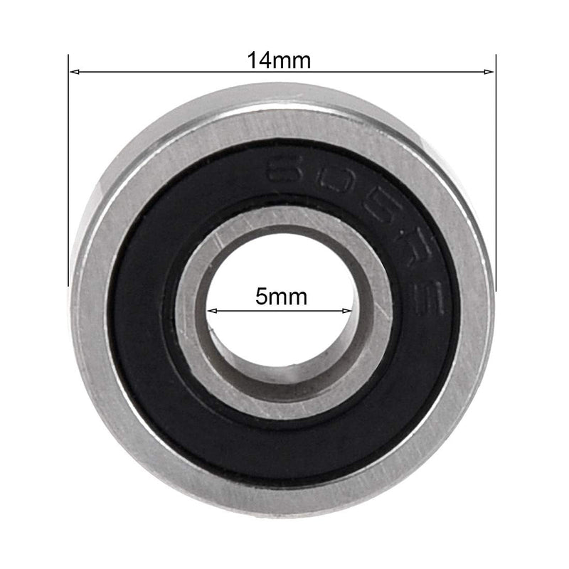 uxcell 605RS Deep Groove Ball Bearing Single Sealed 160015, 5mm x 14mm x 5mm Chrome Steel Bearings (Pack of 10) 5mmx14mmx5mm