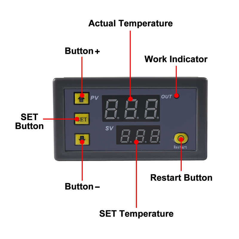 AITRIP 2 pieces W3230 LCD digital thermostat DC 24V 20A temperature controller meter regulator control switch -50-110 degrees Celsius with temperature probe high temperature alarm