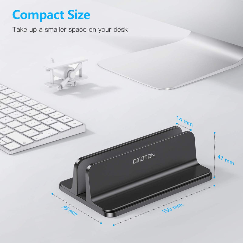 Vertical Laptop Stand Holder, OMOTON Desktop Aluminum MacBook Stand with Adjustable Dock Size, Fits All MacBook, Surface, Chromebook and Gaming Laptops (Up to 17.3 inches), Black