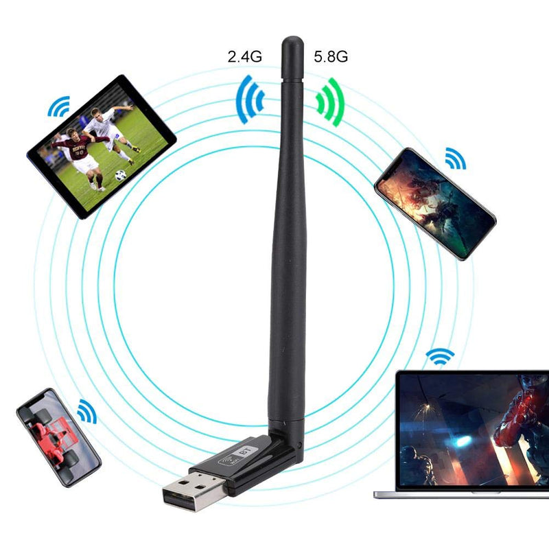 ASHATA Wireless Network Adapter, RTL8821CU 600M Free Drive Dual Band PC Wireless LAN Card for USB Bluetooth Adapter