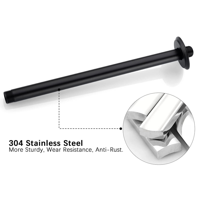 Anpean 12 Inch Shower Arm and Flange Matte Black, Ceiling Mounted Shower Arm for Rain Shower Head 12 Inches