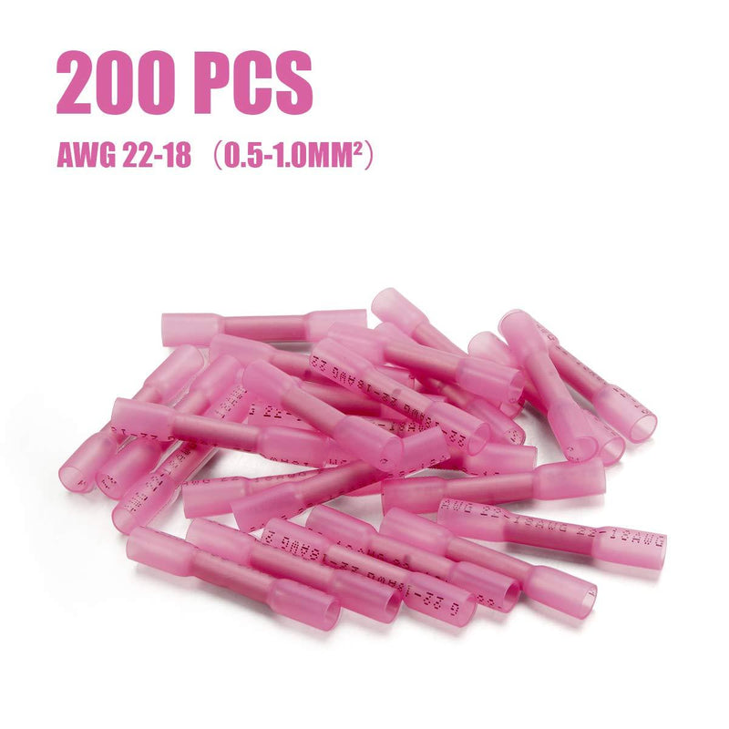 200 PCS Heat Shrink Butt Connectors Qibaok Waterproof Insulated Electrical Crimp Wire Connectors Butt Splice Terminal 22-18 AWG for Automotive Marine Boat Truck Trailer Stereo