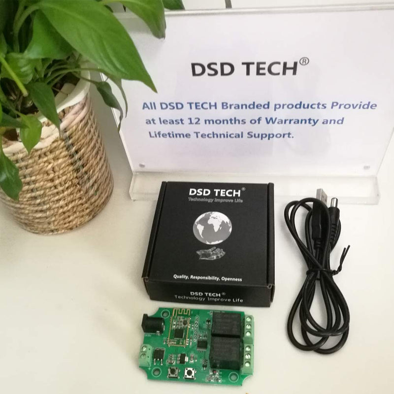 DSD TECH 2 Channels Bluetooth Relay Module for Remote Control Switch Compatible with iPhone and Android 4.3