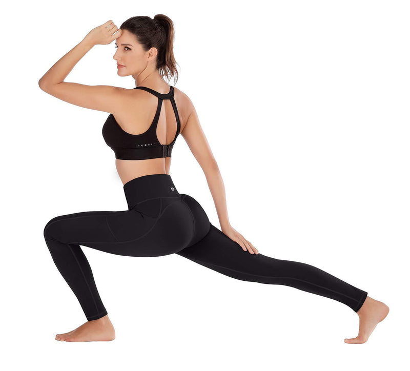 Ewedoos Women's Yoga Pants with Pockets - Leggings with Pockets, High Waist Tummy Control Non See-Through Workout Pants Black X-Small