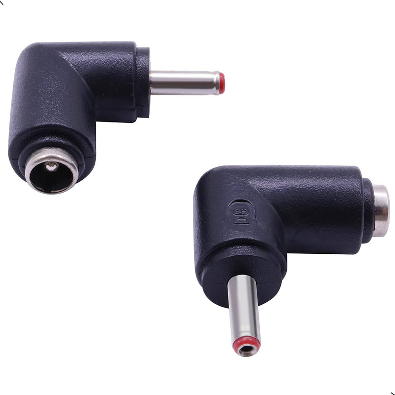 2Pcs DC Power Connector Adapter 90 Degree Angle 3.5mm x 1.35mm Male Plug to 5.5mm x 2.1mm Female Jack Coupler Converter (L Type 3.5 x 1.35mm Red)