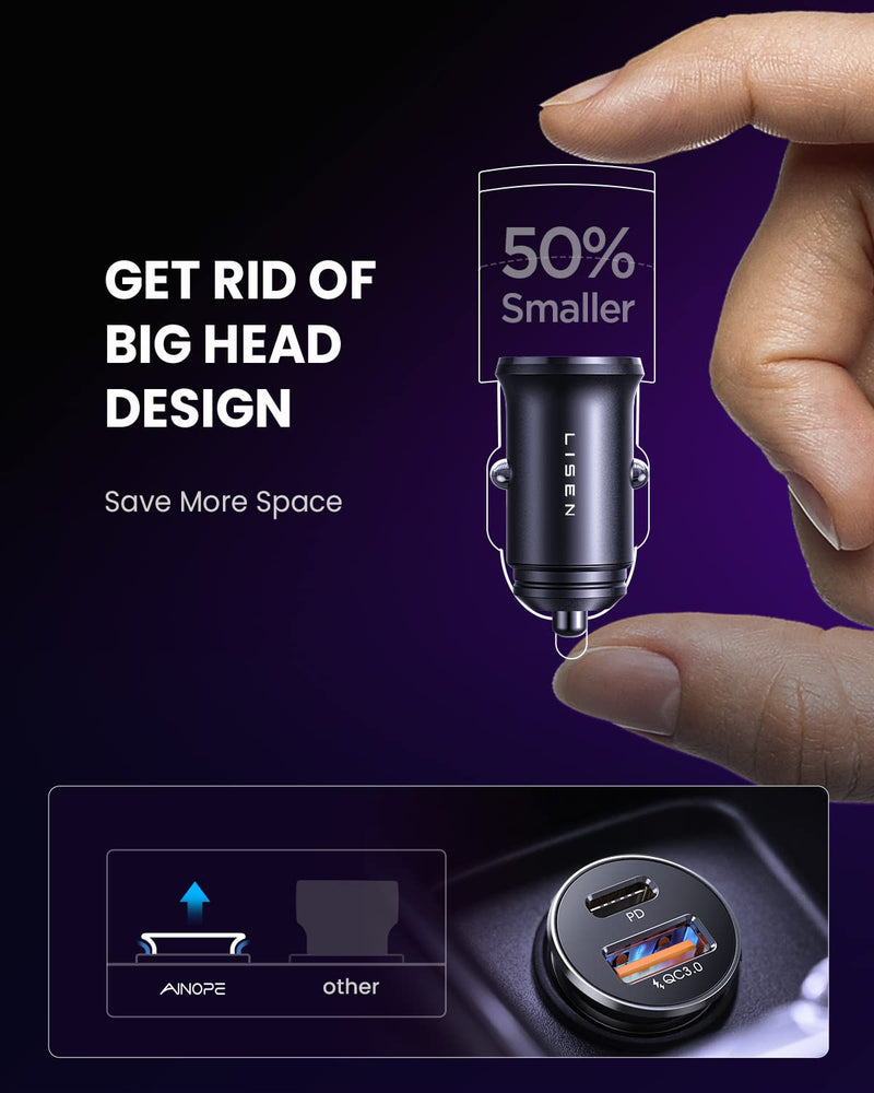 2-Pack USB C Car Charger Fast Charging[PD30W&QC18W], Type C Car Cigarette Lighter USB Charger, LISEN USBC Car Charger Adapter Compatible with iPhone 14 Pro Max Plus 13 12, iPad, Samsung, Pixel, Google