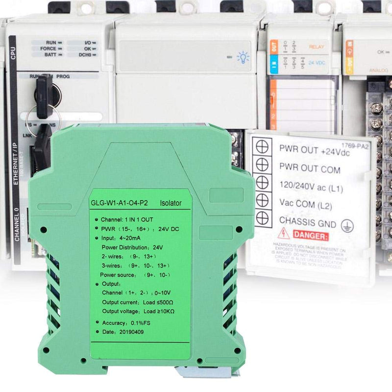 DC 24V Power Signal Isolator Transmitter 4-20mA PLC Detect Signal Conditioner, One In and One Out 4-20mA to 0-10V