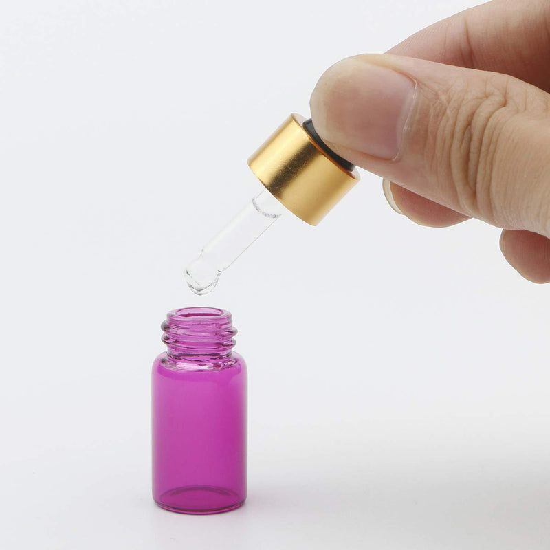 Ellbest 30pcs 3ml Mini Dropper Bottles, Pink Essential Oil Glass Bottle Empty Lotion Bottle Reusable Refillable Perfume Sample Bottle Makeup Glass Vials (Black Cap) …