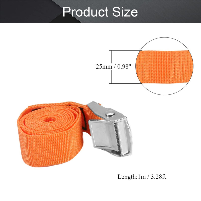 MroMax 0.98" Width x 3.28ft Length Lashing Straps Polypropylene Cam Buckle Lashing Straps 250Kg Load Cargo Tie Down Strap 25mm x 1m for Moving Cargo Orange Tone 1Pc