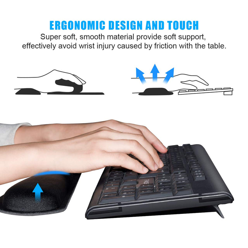 QINGLER Keyboard Wrist Rest Pad 2 Pack, Memory Foam Computer Keyboard Pad, Easy Typing and Pain Relief for Computer, Laptop, Office, 17.3 x 3.5 in, Black