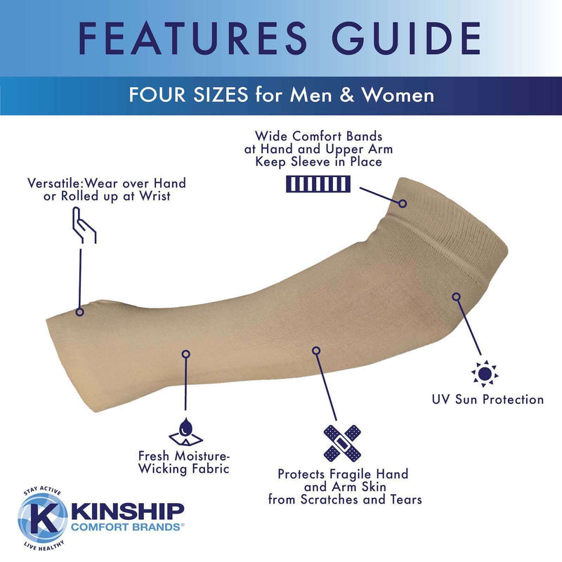 Kinship Comfort Brands Arm Skin Protector Sleeves. Keep Arm Skin safe from Abrasions, Bruising, Thin Skin Tears, and UV/Sun. Nude (2 Pair) Medium (2 Pair)