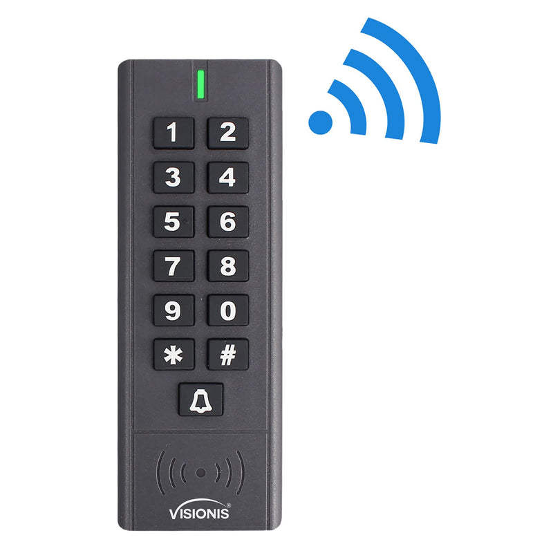 Visionis VIS-3200 Outdoor IP65 Black Access Control Kit with Wireless RFID Keypad, Exit Button, Receiver, 433 MHz 165 Ft Range with 500 Users Standalone Battery Operated