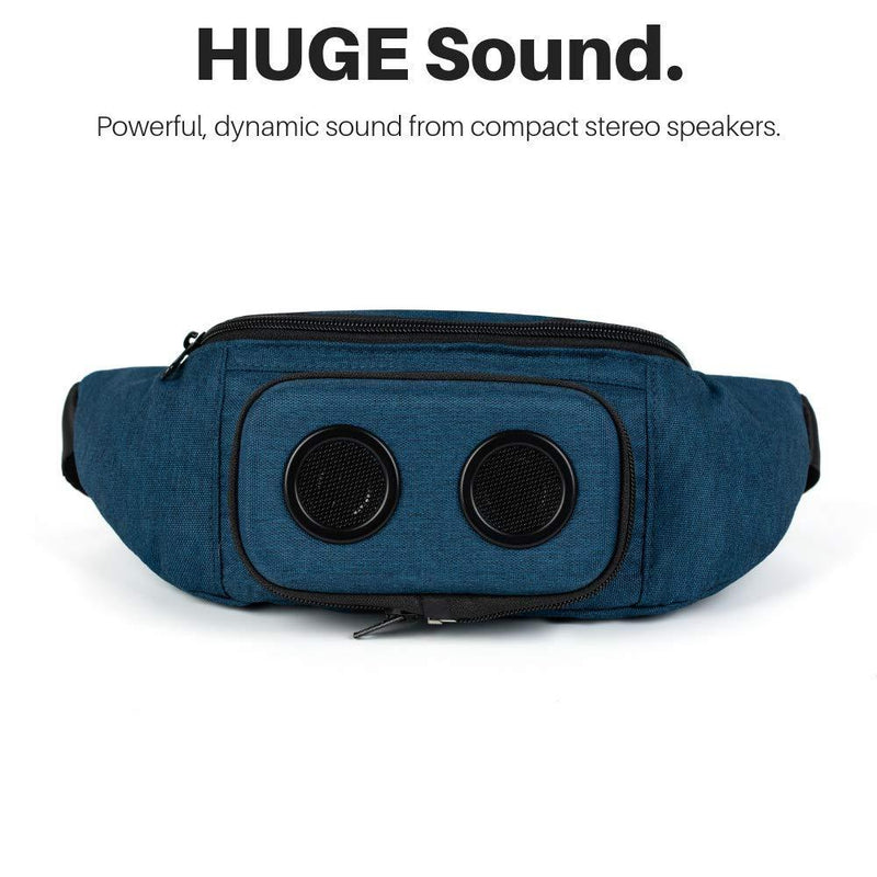 Fannypack with Speakers. Bluetooth Fanny Pack for Parties/Festivals/Raves/Beach/Boats. Rechargeable, Works with iPhone & Android. (Blue, 2021 Edition)