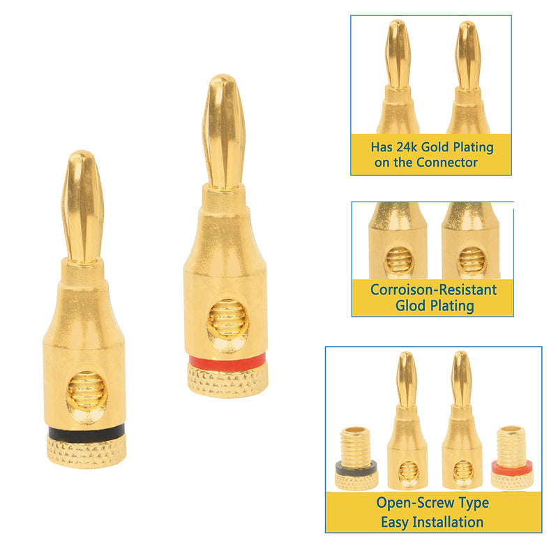 Speaker Banana Plugs 5 Pairs/10 Pcs, 24K Gold Plated Speaker Plug Open Screw Plugs Audio Connector for Speaker Wire, Home Theater, Audio Components, Speaker Wall Plates and Sound Systems 5 Pair