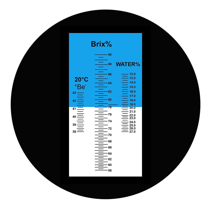 TEKCOPLUS measuring device for determining the refractive index of liquid or solid, transparent substances by refractometry. Tripled size 58-90% Brix