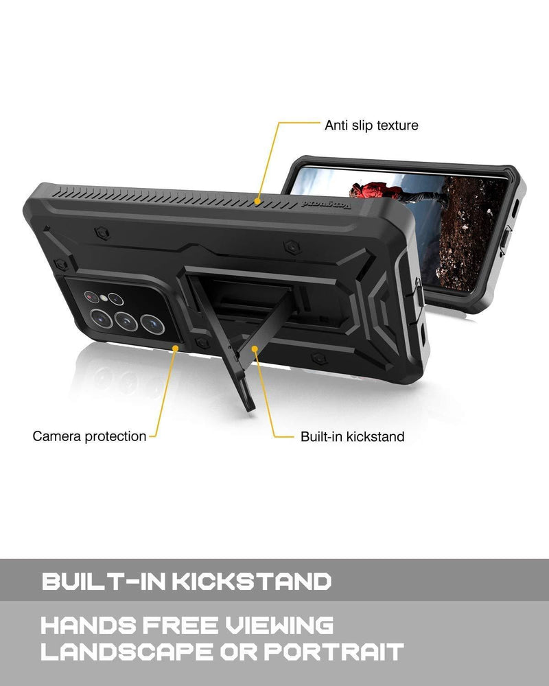 ArmadilloTek Vanguard Compatible with Samsung Galaxy S21 Ultra Case, Military Grade Full-Body Rugged with Built-in Kickstand [Screenless Version] - Black