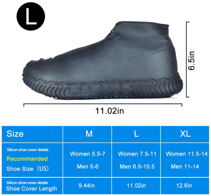 Shiwely Silicone Waterproof Shoe Covers, Upgrade Reusable Overshoes with Zipper, Resistant Rain Boots Non-Slip Washable Protection for Women, Men (L (Women 7.5-11, Men 6.5-10.5), Black) L (Women 7.5-11, Men 6.5-10.5)