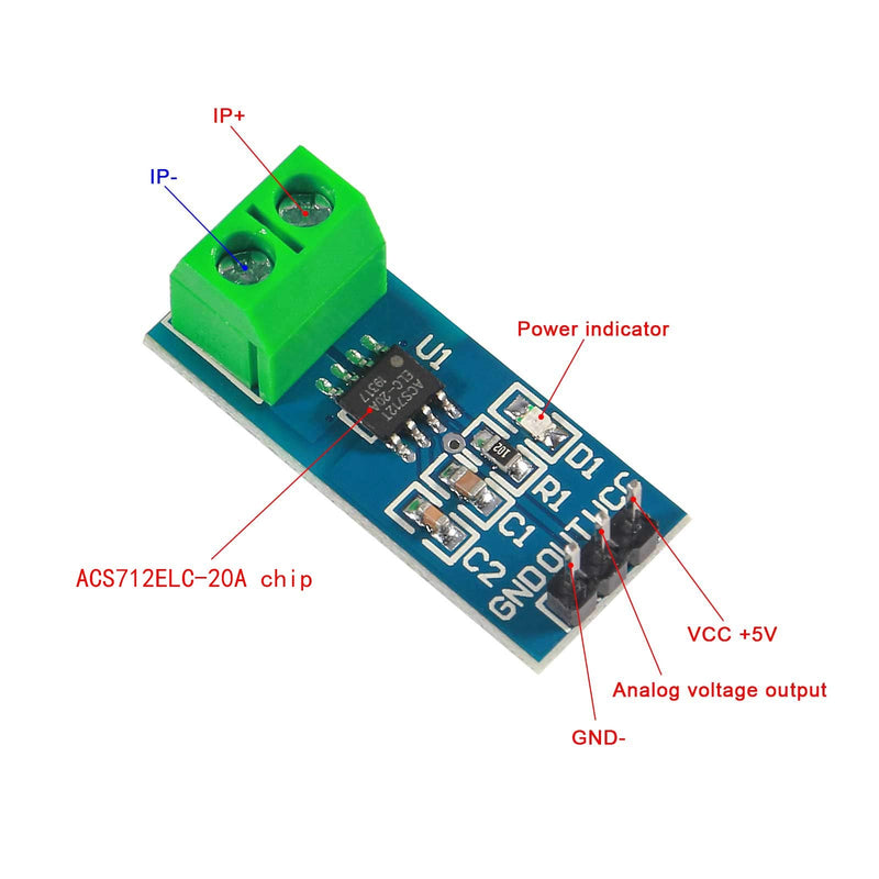 3PCS 20A Range Current Sensor ACS712 Module AC/DC for Arduino (20A)