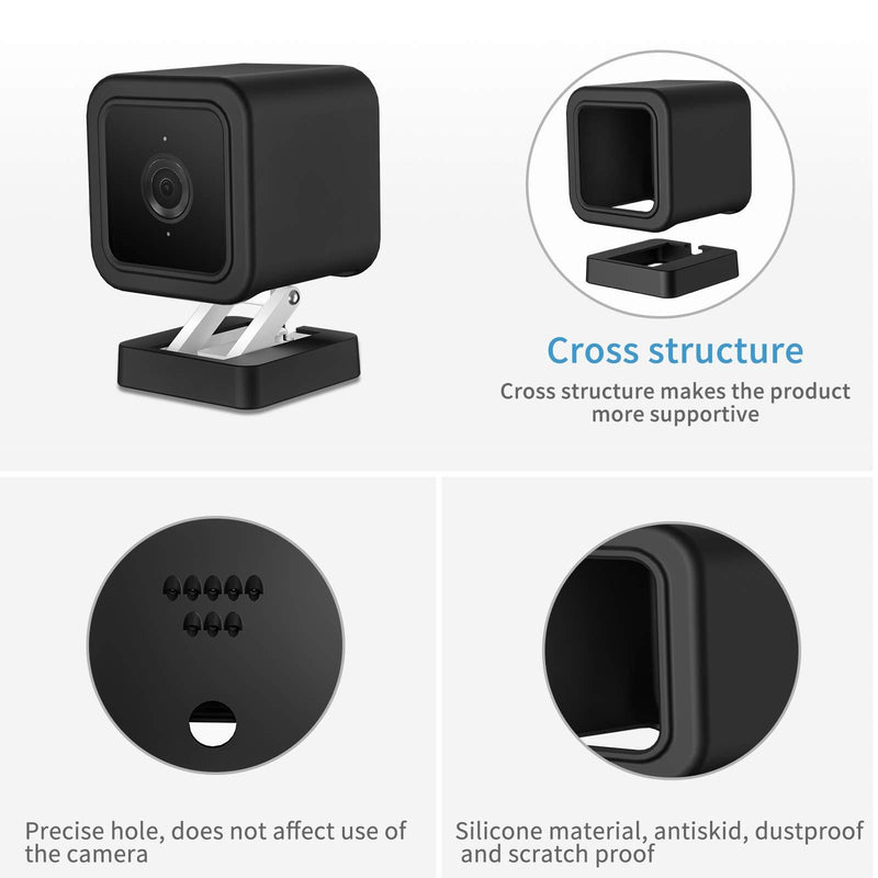 HOLACA Silicone Skin for Wyze Cam v3- Come with Quick Wall Mount Bracket - Anti-Scratch Protective Cover - Extra Protect Wyze Cam v3 Camera Black 1Pack