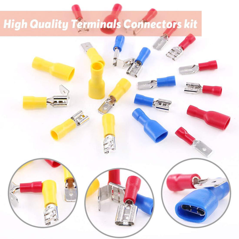 Hilitchi 255Pcs 22-16/16-14/12-10AWG Fully Insulated Female/Male Spade Quick Wire Crimp Terminals Connectors Kit