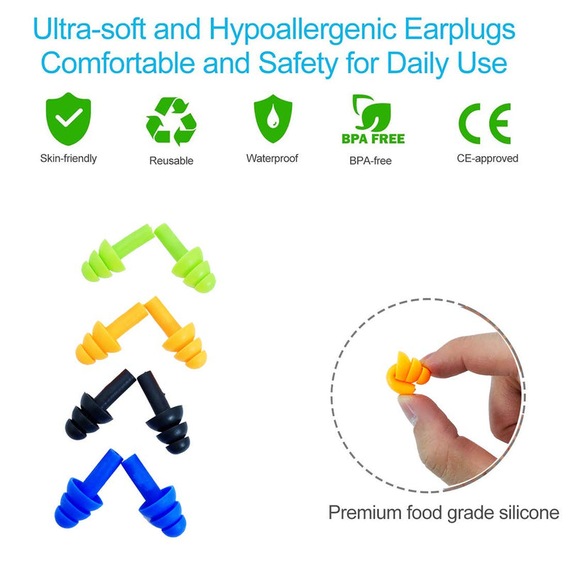 Silicone Ear Plugs for Sleeping,16 Pairs Soft Waterproof Noise Canceling Reduction Earplugs Waterproof Reusable Sound Blocking Earplugs for Concert,Swimming,Study,Loud Noise,Snoring