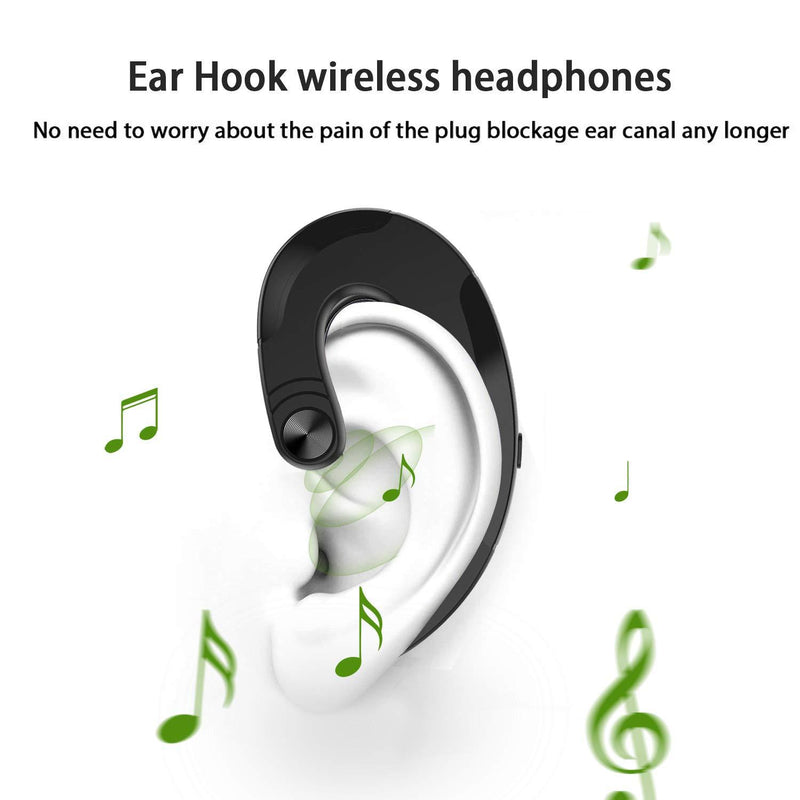 Ear-Hook Bluetooth Headset with Mic Lightweight Noise Cancelling 5 Hrs Playtime, Wireless Painless Wearing Earphones for Android Phones/iPhone X/8/7/6, Non Bone Conduction Headphone with Ear Plug