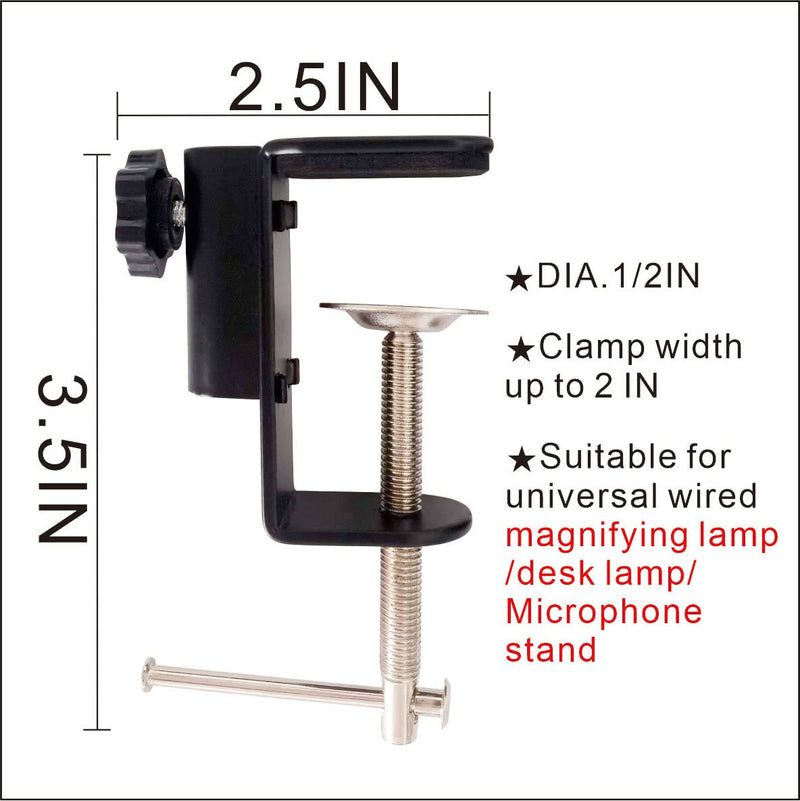 Desk lamp Clamp: 2PACK 1/2 Enlarge Hole Replacement C Clamp for Desk Light,Magnifying Glass with Light,Table Mic Stand,Mic Arm Desk Mount,Swing Arm Phone Holder,for Home Office Work Task (M Black) M Black