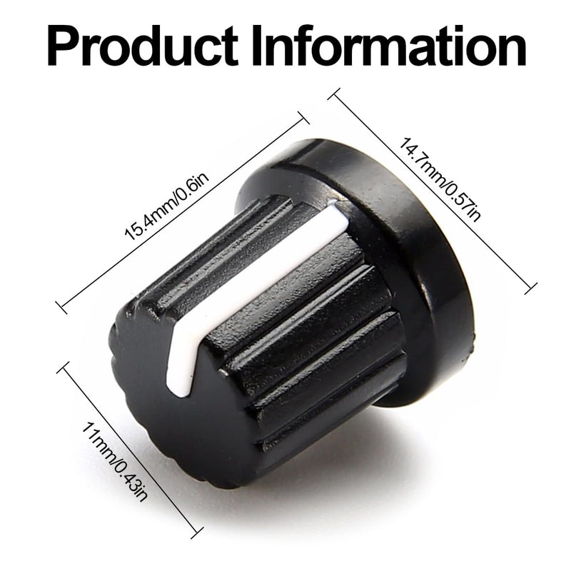 YEHUIMEI Pack of 10 Rotary Knob 6 mm Potentiometer Buttons for Electric Guitar Acrylic Volume Tone Buttons Black