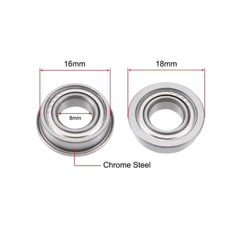 uxcell F688ZZ Flange Ball Bearing 8x16x5mm Shielded Chrome Steel Z2 Lever Bearings 5pcs