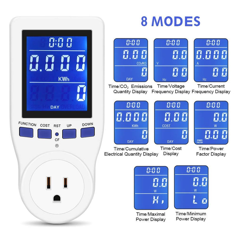 YOUTHINK Electricity Usage Monitor, Plug in Power Consumption Meter Home Energy Consumption Analyzer with Digital LCD Display Overload Protection Watt Volt Amps Wattage KWH
