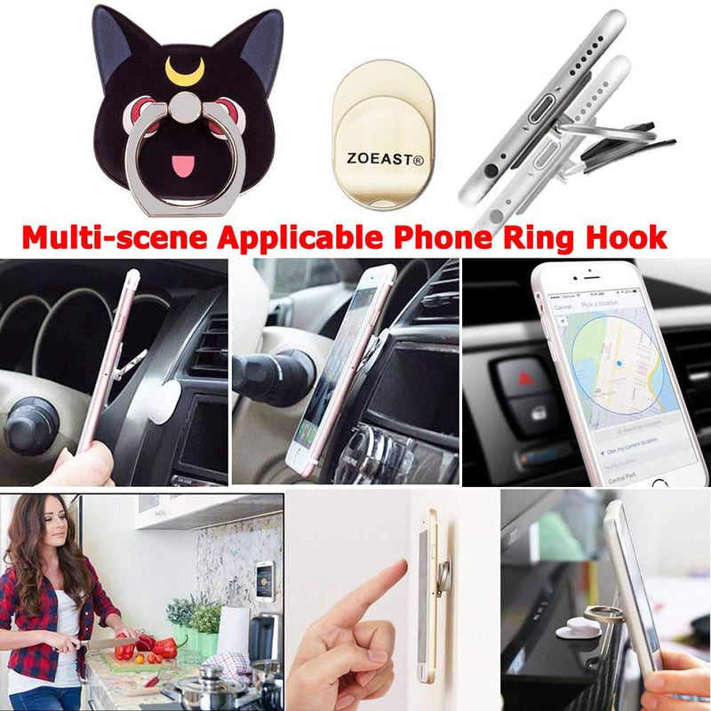 ZOSTLAND Phone Ring Grip Moon Black White Cat Kitty Universal 360° Adjustable Holder Case Stand Stent Mount Kickstand Compatible with iPhones Samsung Galaxy Android Pad Tablet (Black Moon Cat) Black Moon Cat