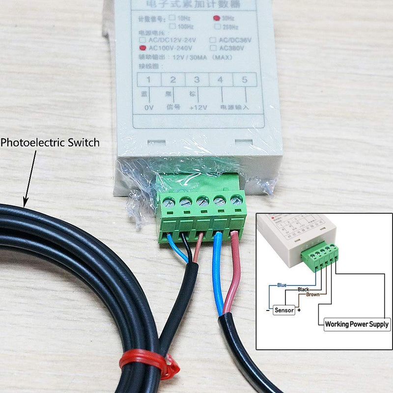 Twidec/6 Digits 0-999999 Customer Traffic Counter 100V-240VAC LED Auto Display Digital People Counter + 0-8M NPN 1 Pair Photoelectric Switch Sensor T61+ 2Pcs Holder