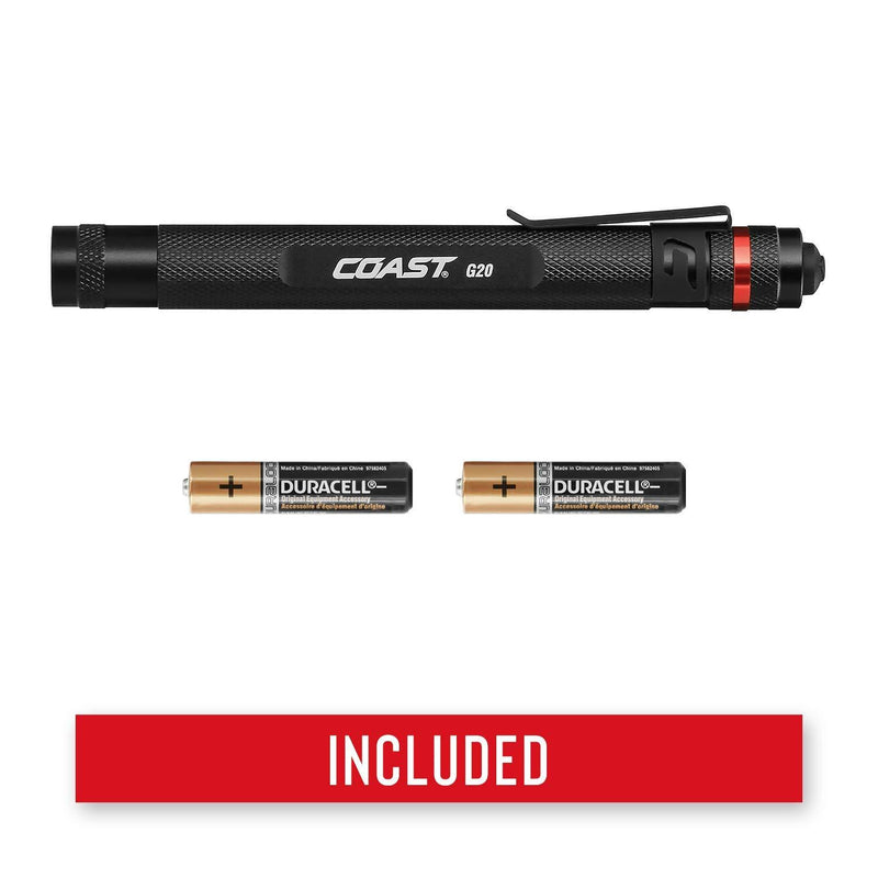 Coast G20 Inspection Beam LED Penlight with Adjustable Pocket Clip and Consistent Edge-To-Edge Brightness, Black, 54 lumens