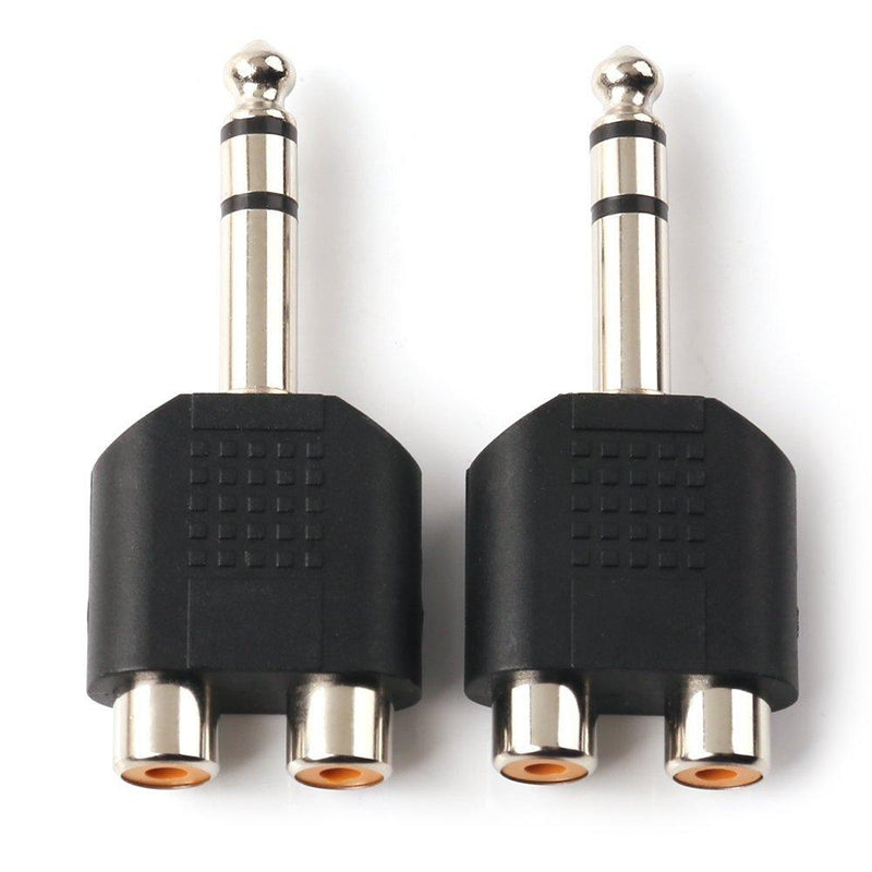 NANYI 1/4 Inch 6.35mm Male to 2 RCA Female Audio Heads, 1/4 Inch 6.35mm M One-Two RCA F Stereo Interconnect Audio Adapter, 2Pack(6.35mm M-2xRCA F-TRS) 6.35mm M-2xRCA F-TRS