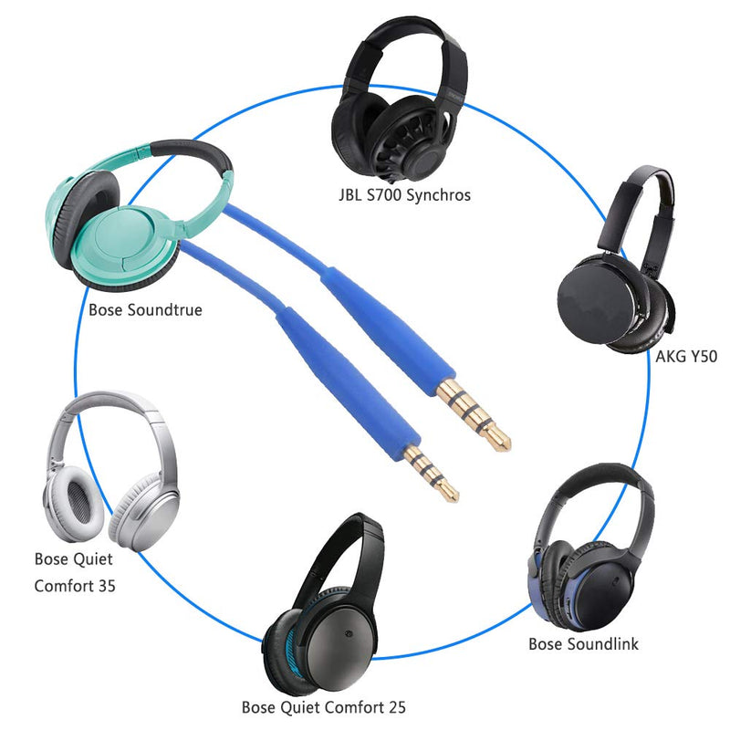Replacement Bose OE2 Cable QC25 Extension Cord Audio Cable Line Compatible with Bose SoundTrue Soundlink QC25 QC35 On-Ear OE2 Headphones (Blue/Mic)