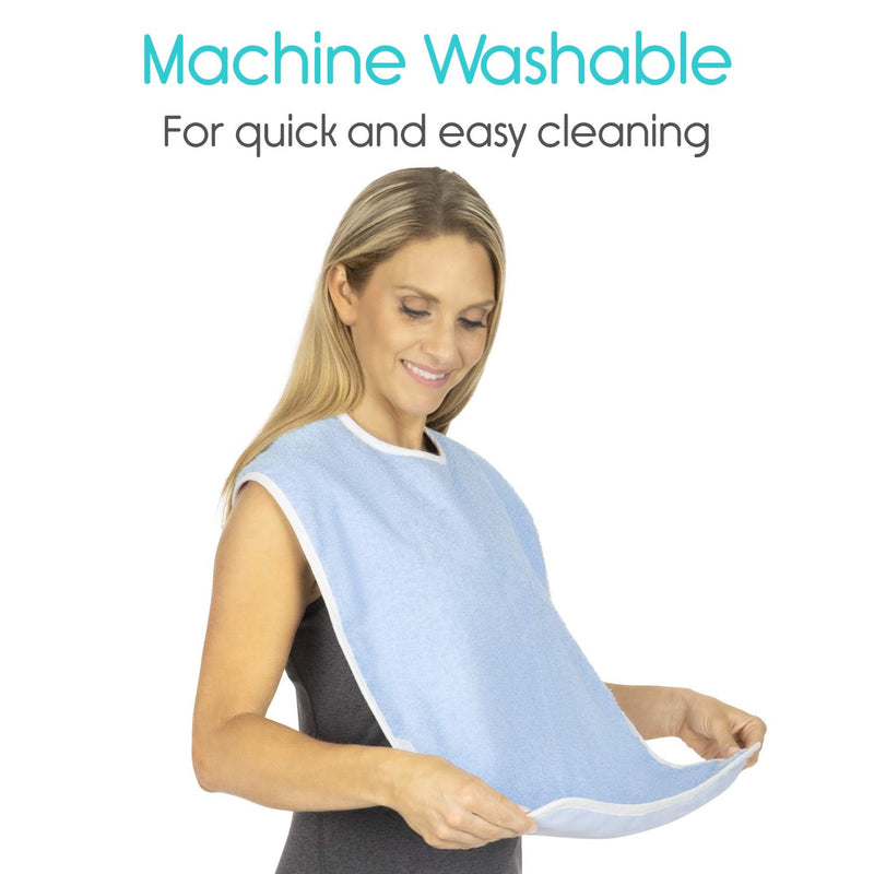 Vive Adult Bibs (2 Pack) - Waterproof Apron Set for Men, Women for Eating with Adjustable Strap - Washable Reusable Large Terry Cloth for Elderly, Seniors and Disabled - Extra Long Clothing Protector 2