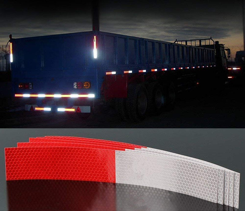 20Pcs Red White Micro Prismatic Sheeting Reflective Tape 2" X 12' Waterproof Reflector Tape Self-Adhesive Reflector Sticker Conspicuity Safety Warning Tape for Truck Trailer Pickup