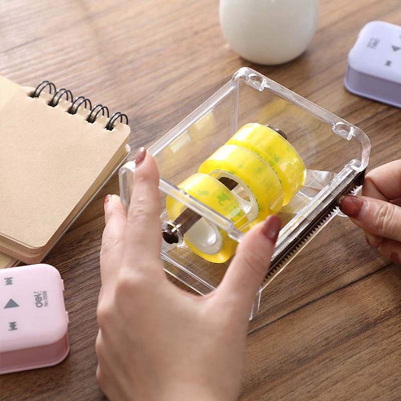 2pcs Portable Transparent Adhesive Tape Dispenser Cutter Desk Washi Tape Holder Storage Box Organizer Office School Stationery Supply (Brown) Brown