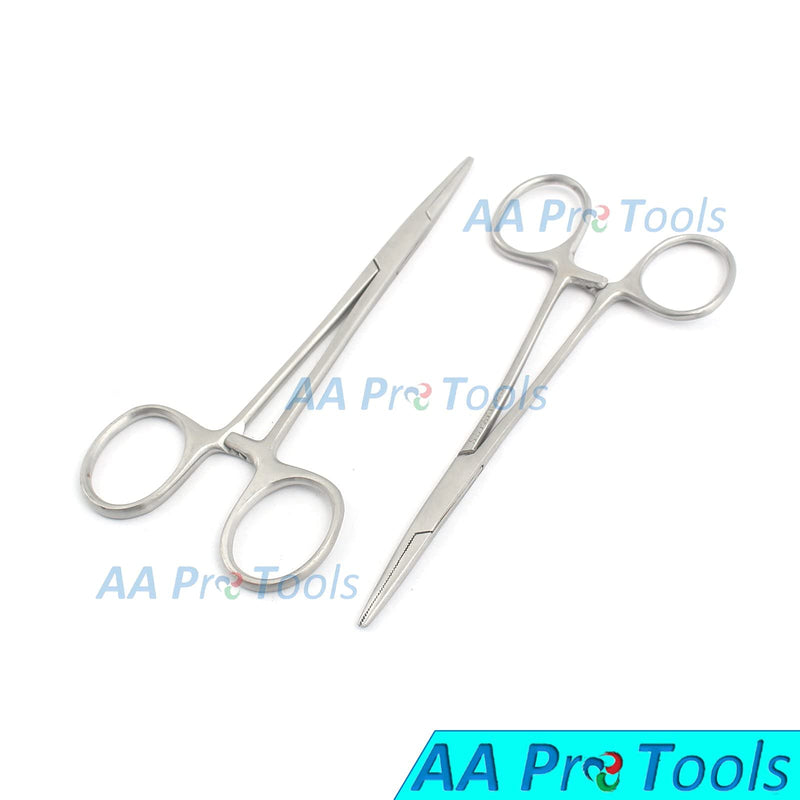 AAPROTOOLS New 2PC Set 5" Straight HEMOSTAT Forceps Locking Clamps Stainless Steel A+ Quality