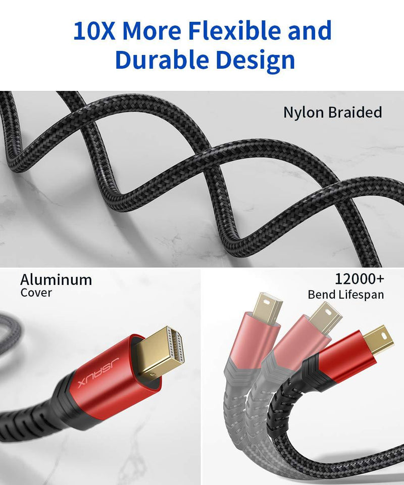 Mini DisplayPort to HDMI Adapter, JSAUX Mini DP (Thunderbolt) to HDMI Adapter Nylon Braided Aluminum Shell Compatible with MacBook Air/Pro, Microsoft Surface Pro/Dock, Monitor, Projector and More-Red Red