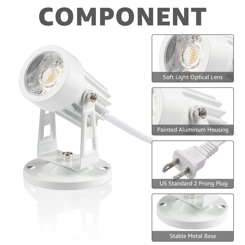 SUNVIE 2 Pack LED Spot Lights Indoor Plant Spotlight Lamp Up Lights for Indoor Plants Accent Lighting 120V Warm White Uplight 5.9 FT Cord with Floor Foot Switch, White (Base and Stake Included)