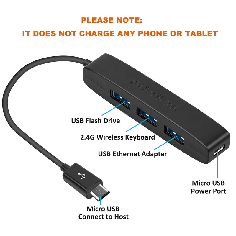 AuviPal 3-Port Micro USB OTG Hub Adapter (3 USB Ports + Power Port) for Fire Stick 4K, Playstation Classic, Raspberry Pi Zero, Sega Genesis Mini, S/NES Classic Mini and More - 2 Pack 3 USB Port