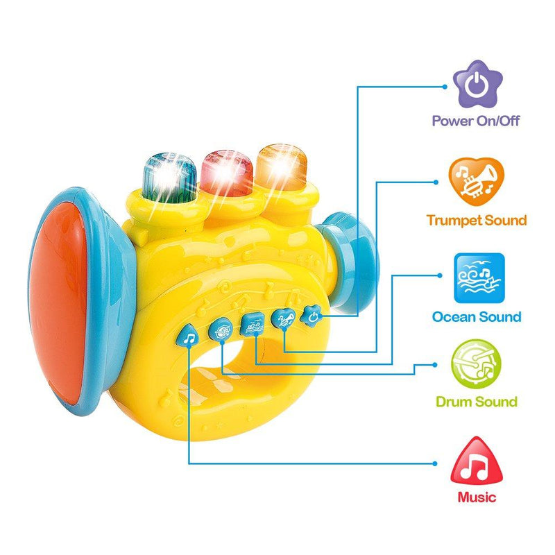 WEofferwhatYOUwant Set of 3 Trumpet, Drum and Harp Music Toys with Batteries | Musical Instruments for Baby Learning and Entertainments Set 3 Music Instruments