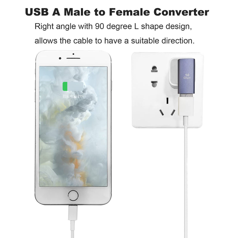 90 Degree USB 3.1 Adapter 2 Pack, AreMe Left Angle USB A Male to Female Converter Extender for PC, Laptop, USB A Charger, Power Bank and More